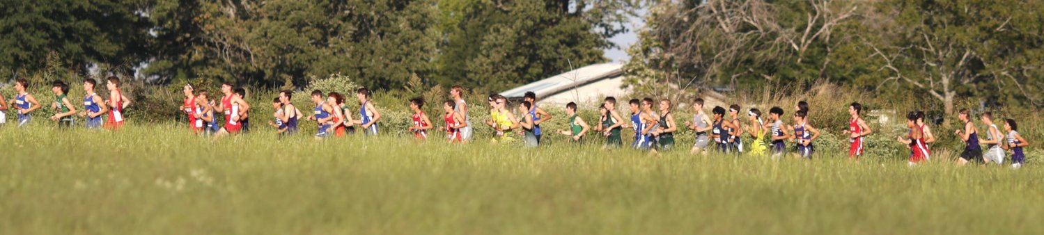 A long line of cross country color west of Rains High School during last week’s meet which included teams from Mineola and Alba-Golden.